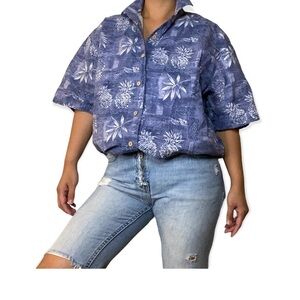 Vintage 90s dad shirt short sleeve boxy floral tropical shirt size large